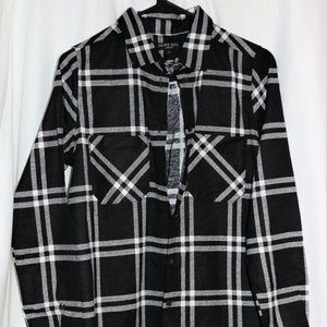 Brave Soul XS Checked Brushed 100% Cotton Relaxed New Button Up Long Shirt NWOT